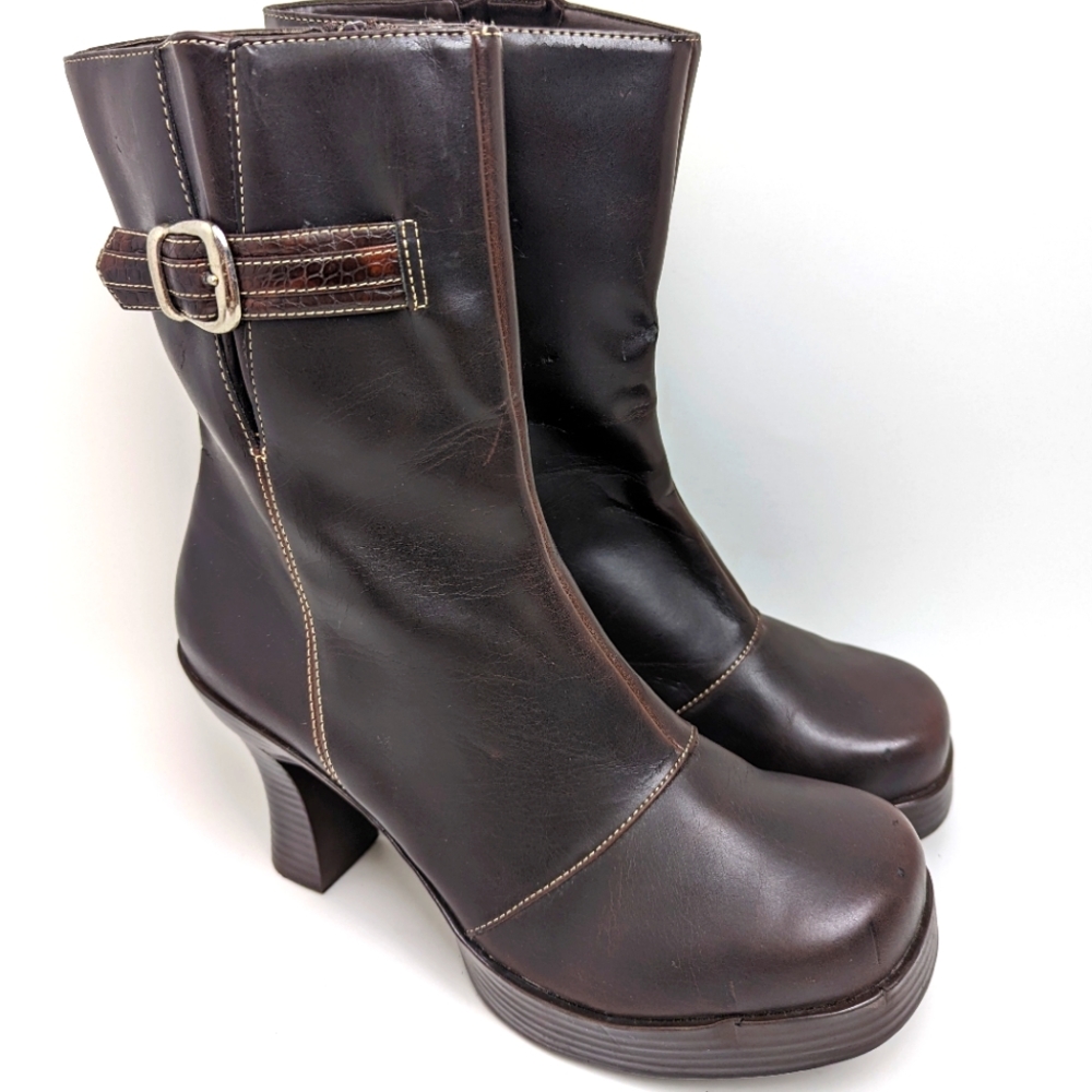Vintage LEI Boots Brown Y2K 90s Platform Zip Boots Size 9 - Picture 2 of 13